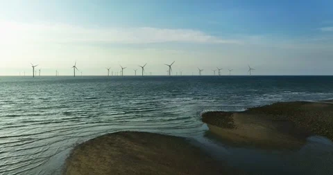 View of the Offshore wind power systems off the western coast of Taiwan. Offs Video stock 246775089