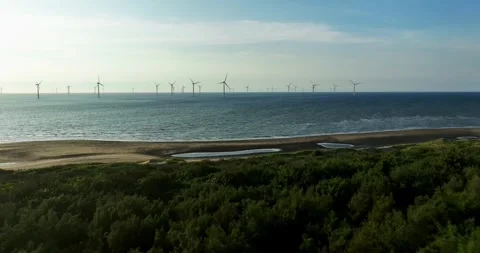View of the Offshore wind power systems off the western coast of Taiwan. Offs Video stock 246775129