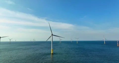 View of the Offshore wind power systems off the western coast of Taiwan. Offs Video stock 246775176