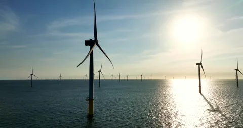 View of the Offshore wind power systems off the western coast of Taiwan. Offs Video stock 246775188