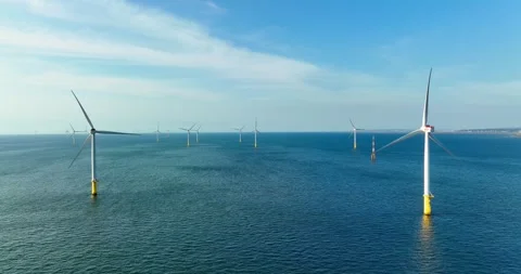 View of the Offshore wind power systems off the western coast of Taiwan. Offs Video stock 246775239