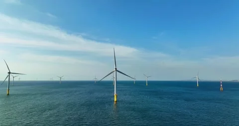 View of the Offshore wind power systems off the western coast of Taiwan. Offs Video stock 246775256