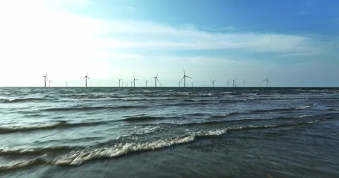View of the Offshore wind power systems off the western coast of Taiwan. Offs Video stock 246775302