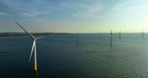 View of the Offshore wind power systems off the western coast of Taiwan. Offs Video stock 246775329