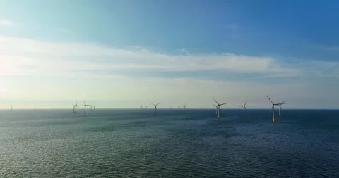 View of the Offshore wind power systems off the western coast of Taiwan. Offs Video stock 246775539