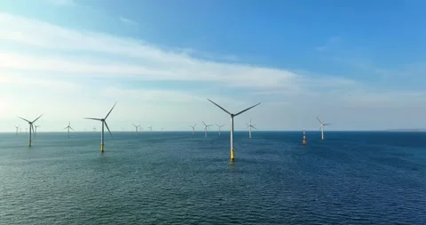 View of the Offshore wind power systems off the western coast of Taiwan. Offs Video stock 246775631