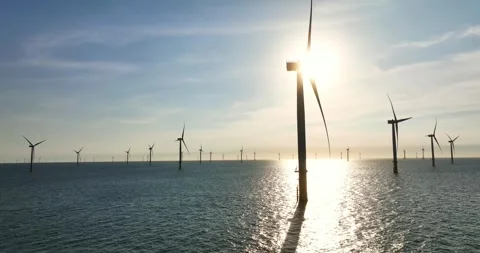 View of the Offshore wind power systems off the western coast of Taiwan. Offs Stock Footage 246775794
