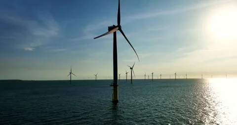 View of the Offshore wind power systems off the western coast of Taiwan. Offs Stock Footage 246776055