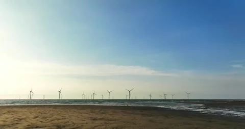 View of the Offshore wind power systems off the western coast of Taiwan. Offs Stock Footage 246776230