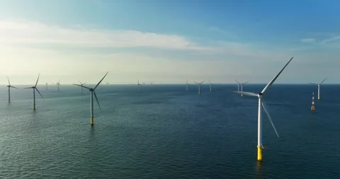 View of the Offshore wind power systems off the western coast of Taiwan. Offs Stock Footage 246776269