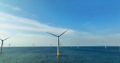View of the Offshore wind power systems off the western coast of Taiwan. Offs Stock Footage 246776997