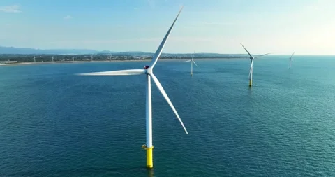 View of the Offshore wind power systems off the western coast of Taiwan. Offs Stock Footage 246777978