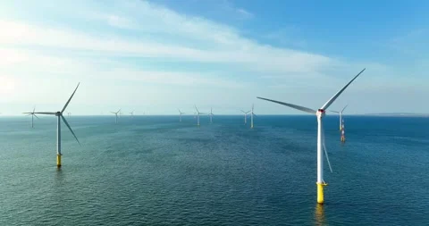 View of the Offshore wind power systems off the western coast of Taiwan. Offs Stock Footage 246777981