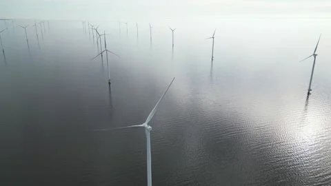 View of an offshore windpark Stock Footage 292326003