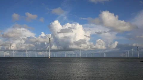 View of an offshore windpark Stock Footage 292392930
