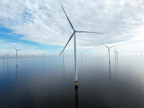 View of an offshore windpark Stock Photos