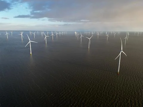 View of an offshore windpark Stock Photos