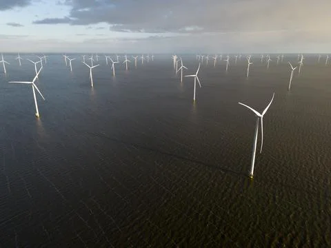 View of an offshore windpark Stock Photos