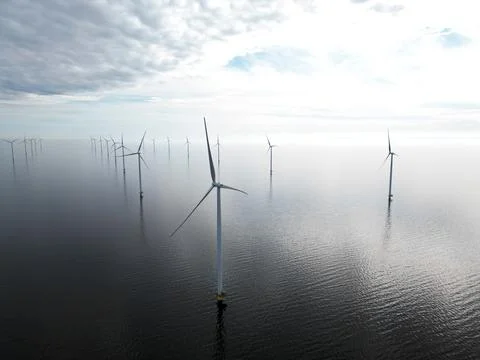 View of an offshore windpark Stock Photos