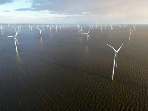 View of an offshore windpark Stock Photos