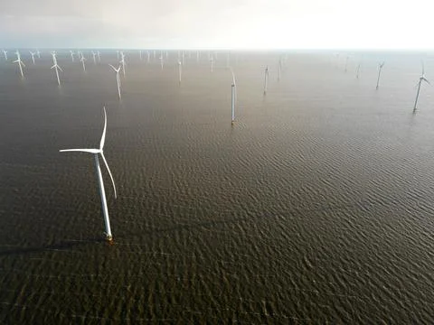 View of an offshore windpark Stock Photos