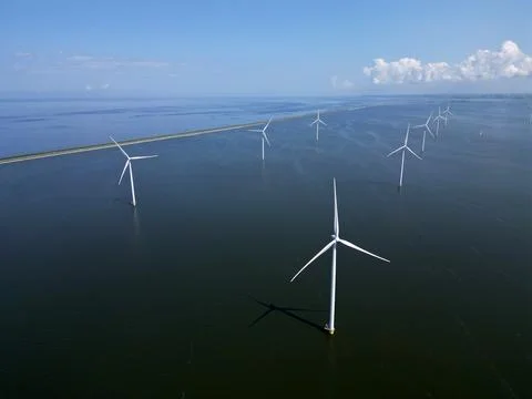 View of an offshore windpark Stock Photos