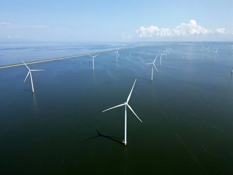 View of an offshore windpark Stock Photos