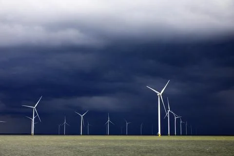 View of an offshore windpark Stock Photos