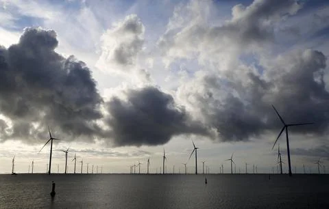 View of an offshore windpark Stock Photos