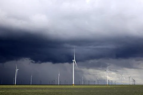 View of an offshore windpark Stockfoto's