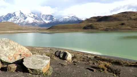 View og Laguna Amarga in front of famous natural park Torres del Paine in Stock Footage 241013241