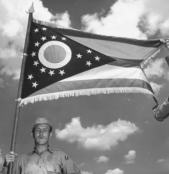 A view of the Ohio state flag during a parade by the Rainbow Division of the US  Stock Photos