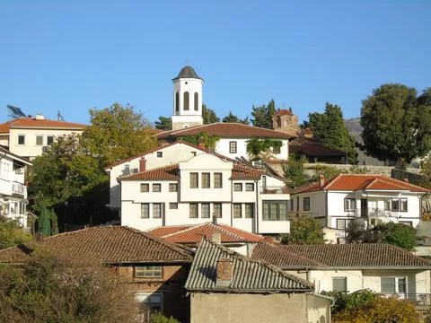 View of Ohrid rooftops on a warm summer's day Stock-Fotos