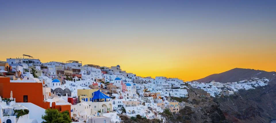 View of Oia at sunrise Stock Photos