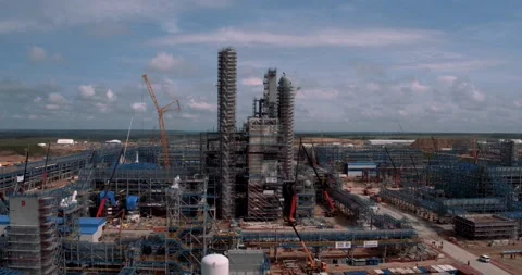 View of the oil and gas processing plant under construction Stock Footage 138225368