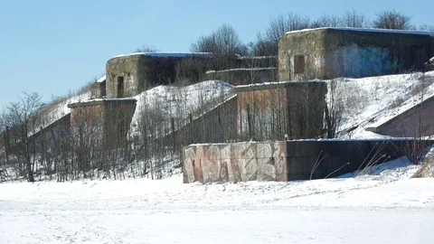 View of the old artillery positions of the 1st North of the Fort. Kronstadt Stock Footage 86701873