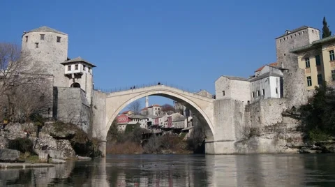 View on old bridge Mostar from bottom 4K Video stock 47010871