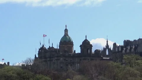 A view on an old building and trees in Edinburgh Stock Footage 91505152