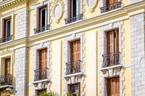 The view on an old building facade, Menton, France Stock Photos