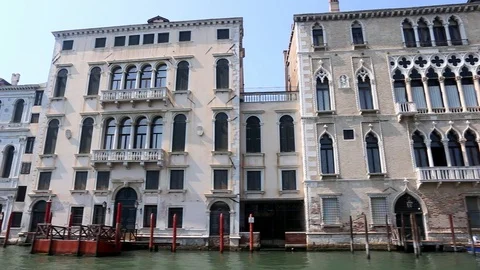 View on old buildings in gothic architecture from Grand Canal Venice Italy Stock Footage 119874003