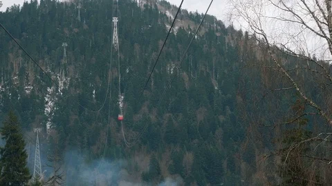 View of old cable car coming back from mountains Stock Footage 102467659