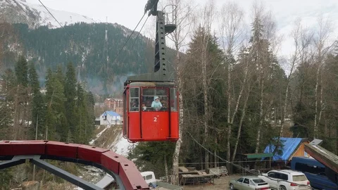 View of old cable car coming back from mountains Stock Footage 102468387