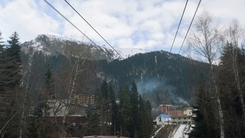 View of old cable car leaving for mountains Stock Footage 102466546