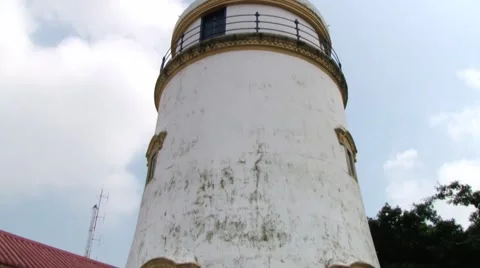 View to the old canon and lighthouse in Guia fortress in Macau, China. Stock Footage 60813461