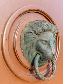View on the old castle elements at the spring tower door window handle Stock Photos