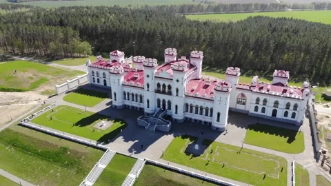 View on the old castle-palace Puslovsky, April day. Kossovo Stock Footage 154140762