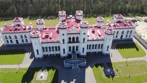 View on the old castle-palace Puslovsky, April day. Kossovo Stock Footage 154140848