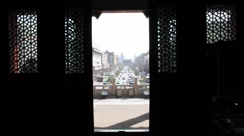 View from old Chinese  door  Stock Footage 905474