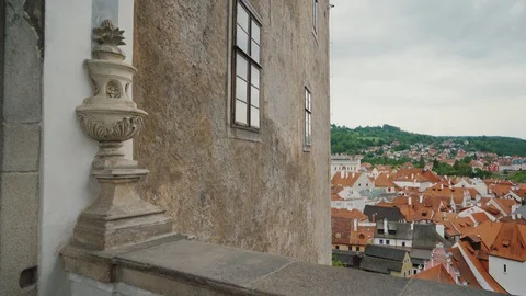 View of old city from bridge, in foreground building facade with antique column Stock-Footage 129339070