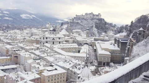 View to Old City, Inner City, Salzburg, Austria, Winter Stock Footage 326875563